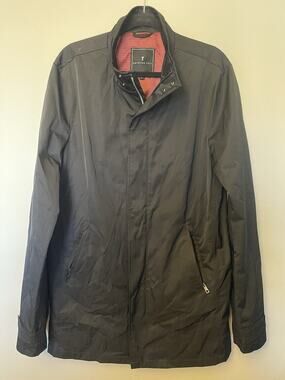 American Tall Mens Black Med Tall Polka Dot Lined Zip Jacket Car Coat